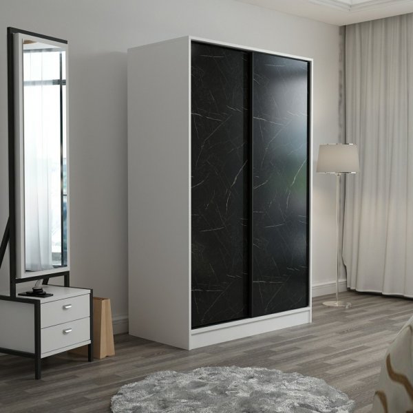 Armoire Kapusta 120 cm - Blanc/pierre
