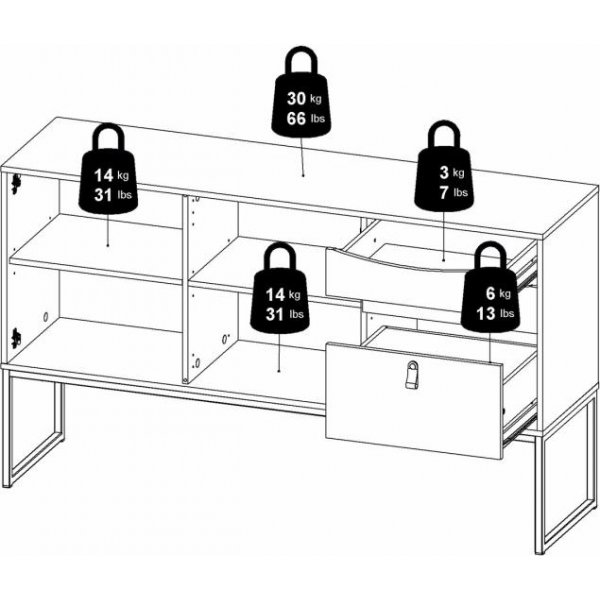 Stubbe skänk med 3 dörrar och 2 lådor - Svart/ek Stubbe skänk med 3 dörrar och 2 lådor - Svart/ek