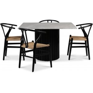 Sumo eetgroep 120x120 cm incl. 4 Brandon zwarte eetkamerstoelen - Zwartgebeitst / Zilvermarmer