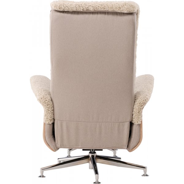 Ulla fåtölj med fotpall i fårskinn - Beige / Whitewash / Krom + Textilrengöring för möbler Ulla fåtölj med fotpall i fårskinn - Beige / Whitewash / Krom + Textilrengöring för möbler
