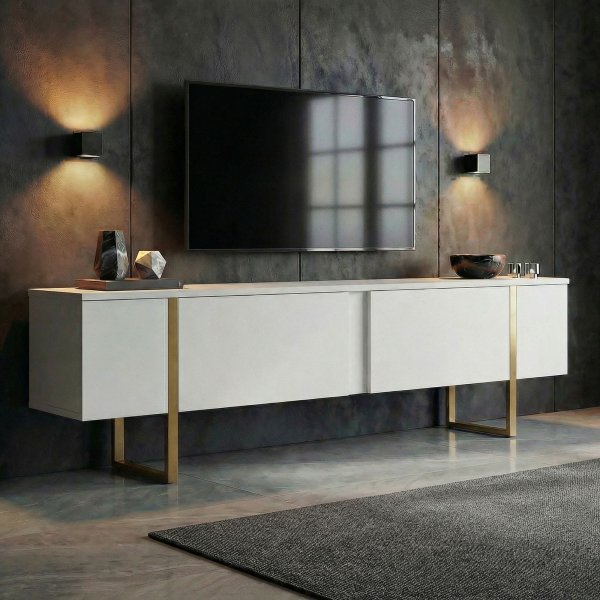 TV-b�nk Orost 180 cm - Vit/guld
