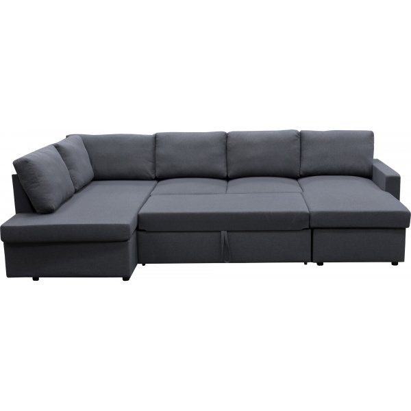 Bddsoffa U-modell mrkgr - Trn + Textilrengring fr mbler