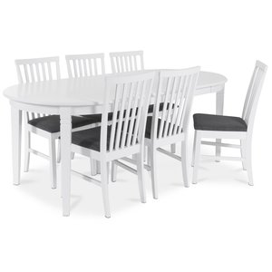 Sandhamn Matgrupp ovalt bord med 6 st Sandhamn stolar i Grått tyg + 4.00 x Möbeltassar
