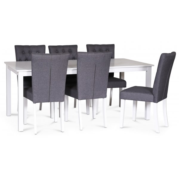 Crocket matgrupp; matbord 180x90 cm med 6 st gra Crocket matstolar