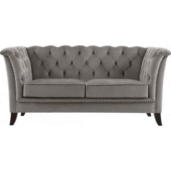 Henry 2-sits soffa Chesterfield i grå sammet + Fläckborttagare för möbler Henry 2-sits soffa Chesterfield i grå sammet + Fläckborttagare för möbler