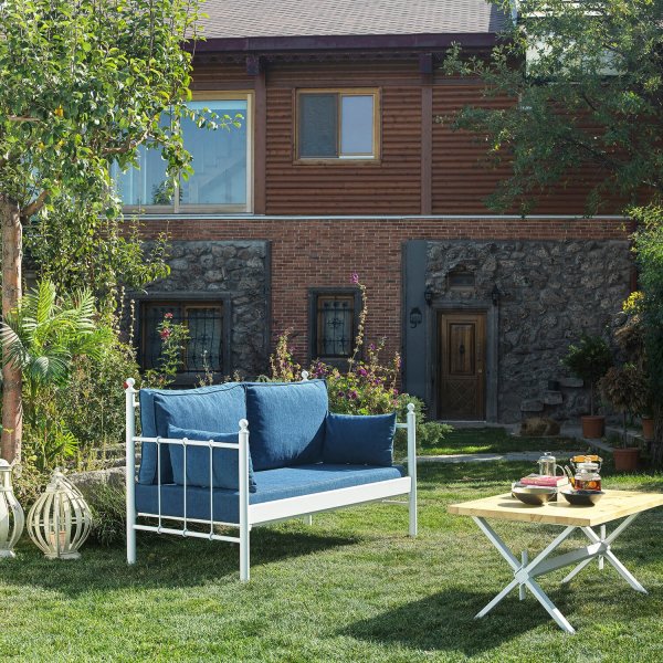 Lalas 2-sits utesoffa - Vit/bl + Textilrengring fr mbler