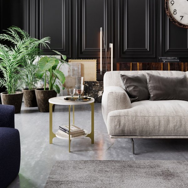 Versy bijzettafel 50 x 49 cm - Goud/wit marmer Versy bijzettafel 50 x 49 cm - Goud/wit marmer