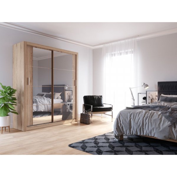 Mervyn garderob med skjutdrrar B180xH215 cm - Shetland ek