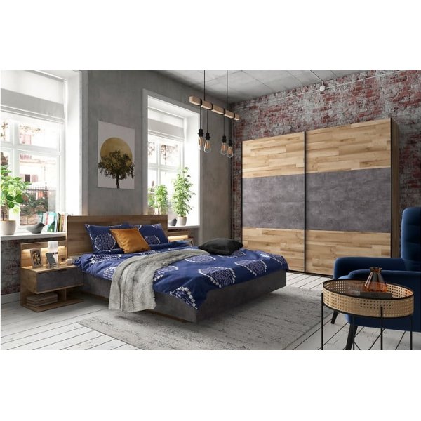 Table de chevet Arica gauche - Chêne/gris Table de chevet Arica gauche - Chêne/gris