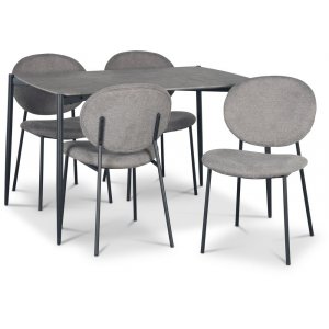 Lokrume matgrupp 120 cm bord i betongimitation + 4 st Tofta gr stolar + 3.00 x Mbeltassar