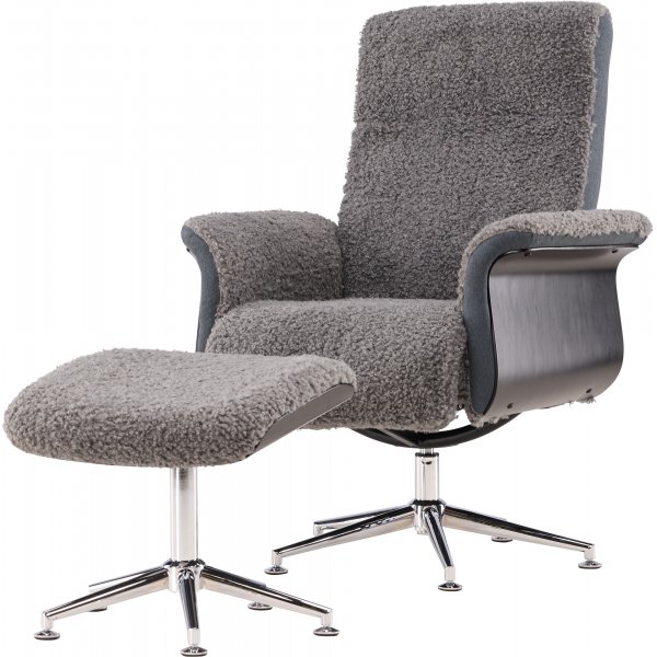 Relaxfauteuil met voetenbank - Grijs - Hagn + Vlekverwijderaar voor meubels