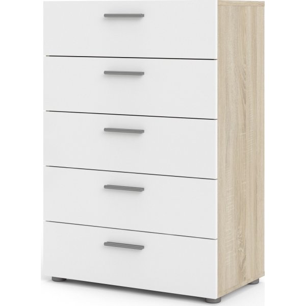 Pepe ladekast met 5 lades - Eiken/wit Pepe ladekast met 5 lades - Eiken/wit
