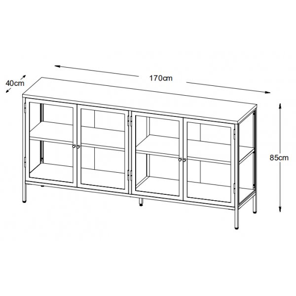 Toddy svart sknk i metall med drrar i glas bredd 170 cm