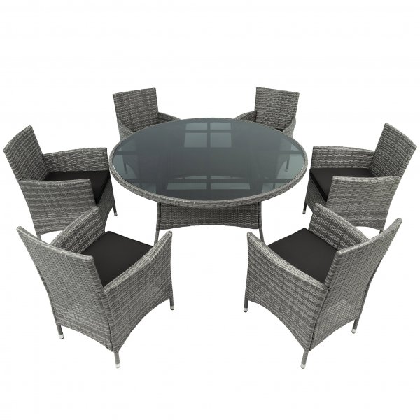 Matgrupp Tylösand runt bord med 6 stolar Matgrupp Tylösand runt bord med 6 stolar