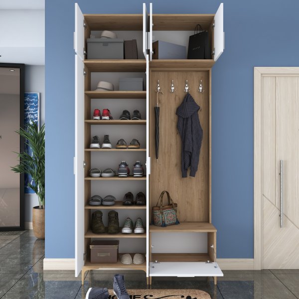 Meuble d\\\'entrée Esa 120 x 37,5 x 240 cm - Noyer/blanc Meuble d\\\'entrée Esa 120 x 37,5 x 240 cm - Noyer/blanc