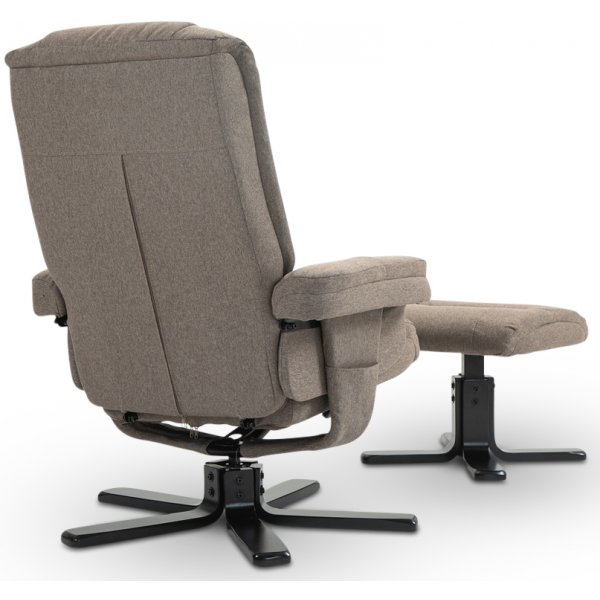 Oslo reclinerfåtölj med pall i mörkbeige tyg Oslo reclinerfåtölj med pall i mörkbeige tyg