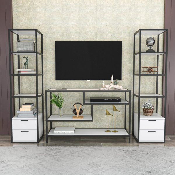Robbins mediabank met planken - Zwart/wit Robbins mediabank met planken - Zwart/wit
