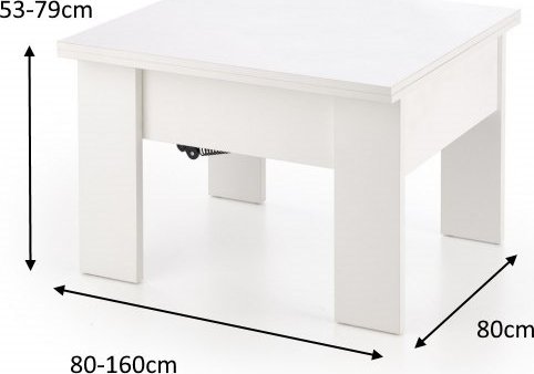 Table basse relevable et abaissante Serafin 80-160 x 80 cm - Blanc Table basse relevable et abaissante Serafin 80-160 x 80 cm - Blanc