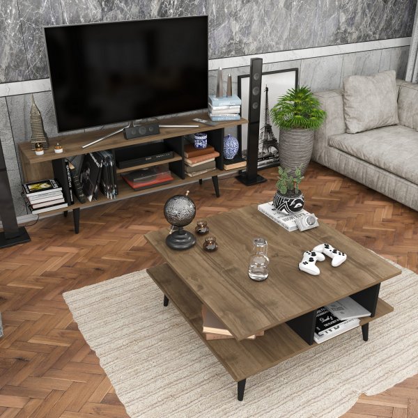 Table basse Akya 89 x 89 cm - Noyer/noir Table basse Akya 89 x 89 cm - Noyer/noir