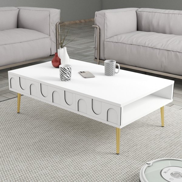 Table basse Lyon 105 x 60 cm - Blanc/doré Table basse Lyon 105 x 60 cm - Blanc/doré