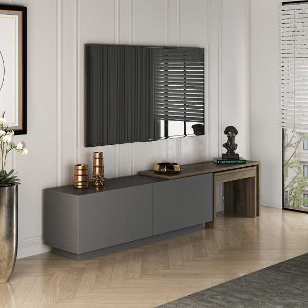 Meuble TV Oslo - Anthracite/noyer Meuble TV Oslo - Anthracite/noyer