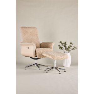 Reclinerfåtölj med fotpall - Whitewash / Teddy + Textilrengöring för möbler Reclinerfåtölj med fotpall - Whitewash / Teddy + Textilrengöring för möbler