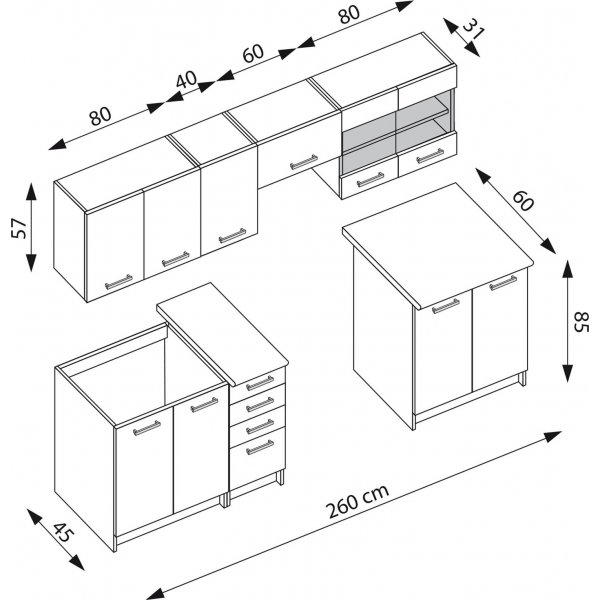Amanda complete keuken 260 cm - Donkerbruin/navara eik/wenge/graniet Amanda complete keuken 260 cm - Donkerbruin/navara eik/wenge/graniet