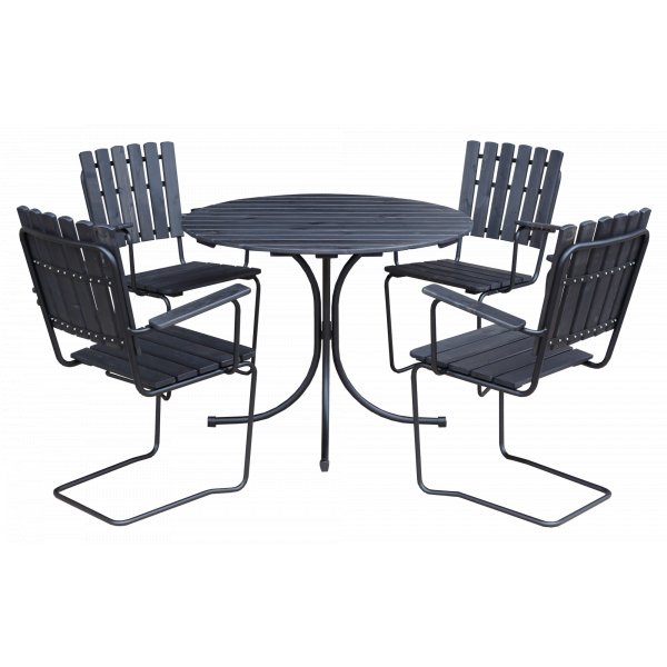 Utestol Vaxholm i fjderstl - Svart + Textilskydd fr utembler