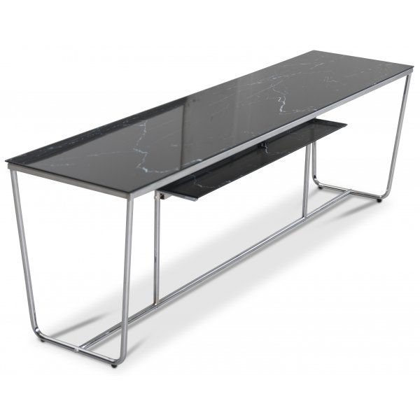 Stella TV-bänk - Svart marmorerat glas / Kromat underrede Stella TV-bänk - Svart marmorerat glas / Kromat underrede