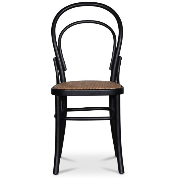 Toon zwarte gebogen houten stoel met rotan zitting + Stoel kussen Toon zwarte gebogen houten stoel met rotan zitting + Stoel kussen