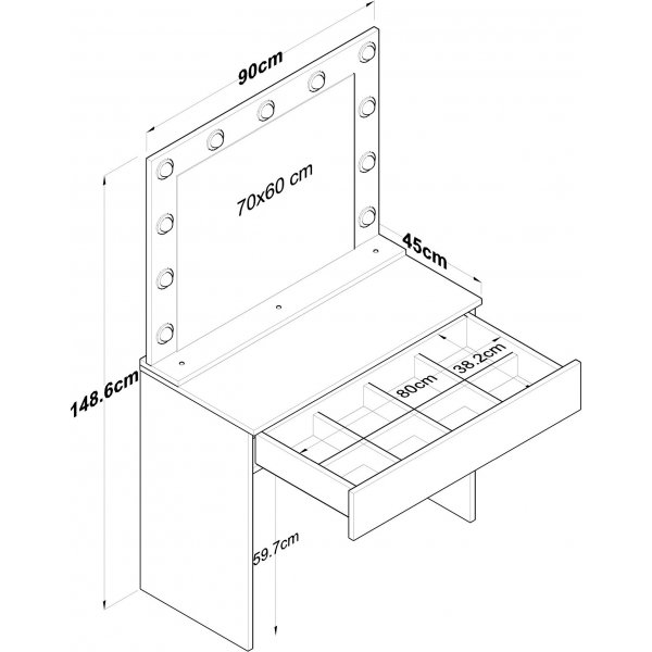 Bijou kaptafel met spiegel 20 - 90 x 45 cm - Wit Bijou kaptafel met spiegel 20 - 90 x 45 cm - Wit
