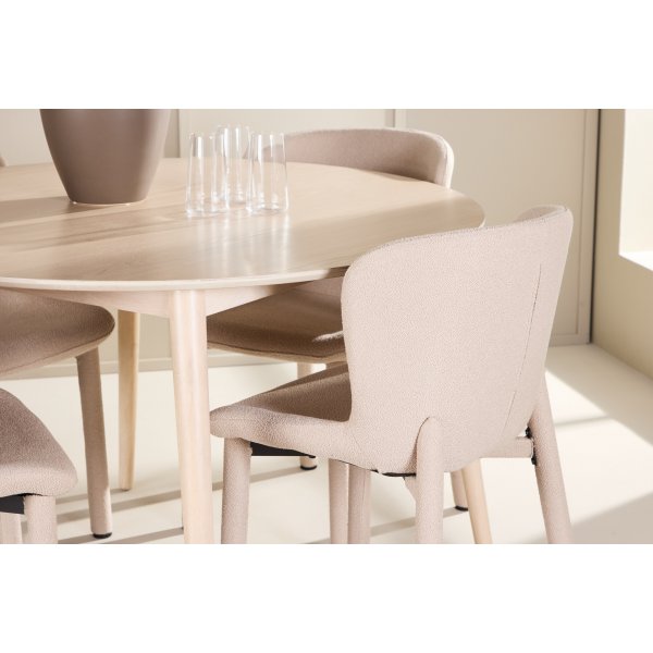 Matbord Flora med 4 st Astoria stolar - Beige/whitewash + 3.00 x Möbeltassar Matbord Flora med 4 st Astoria stolar - Beige/whitewash + 3.00 x Möbeltassar