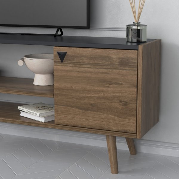 Banc TV Nida - Anthracite/noyer