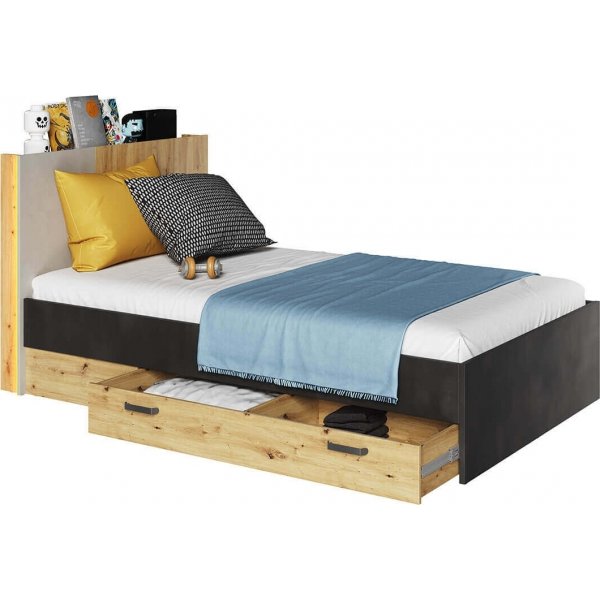 Qubic bedframe 120 x 200 cm - Ambachtelijk eiken/grijs/zwart Qubic bedframe 120 x 200 cm - Ambachtelijk eiken/grijs/zwart