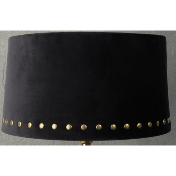 Velvet lampskrm med nitar 33 cm - Svart / Mssing