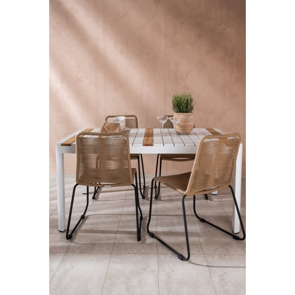 Togo utematgrupp med 4 st Lindos stolar - Vit/Brun Togo utematgrupp med 4 st Lindos stolar - Vit/Brun