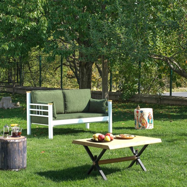 Canapé d'extérieur 2 places Kappis - Blanc/vert + Détachant pour meubles Canapé d'extérieur 2 places Kappis - Blanc/vert + Détachant pour meubles