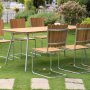 Mllan utegrupp i teak: 8 st stolar med matbord 176x90 cm