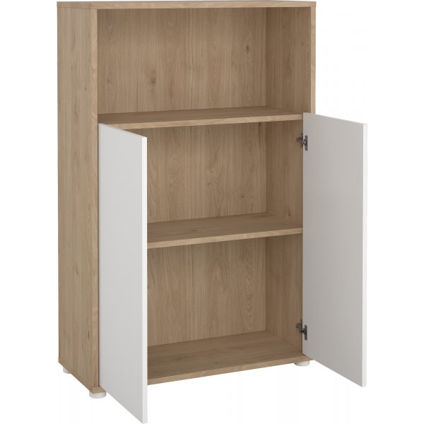 Bibliothèque Sign basse avec portes - Blanc/hickory Bibliothèque Sign basse avec portes - Blanc/hickory