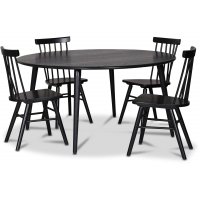 Omni matgrupp, runt matbord Ø130 cm inkl 4 st Orust svarta pinnstolar - Svartbetsad ek Omni matgrupp, runt matbord Ø130 cm inkl 4 st Orust svarta pinnstolar - Svartbetsad ek