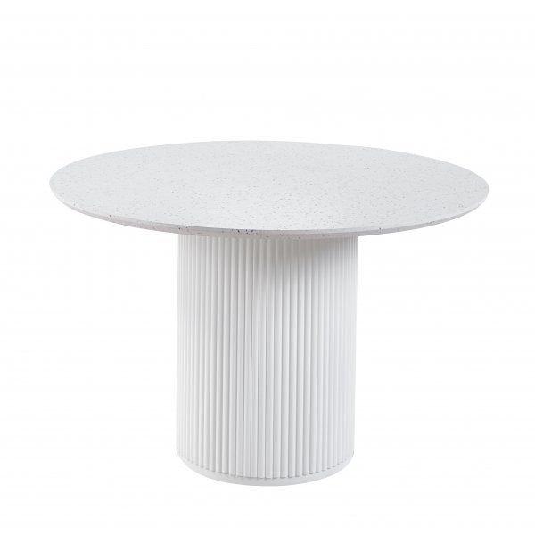 Matgrupp Sandö matbord Ø120cm i vit terazzo med 4st Plaza matstol i beige sammet Matgrupp Sandö matbord Ø120cm i vit terazzo med 4st Plaza matstol i beige sammet