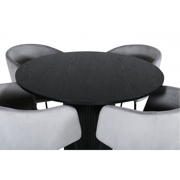 Bianca Matgrupp runt svart matbord med 4 st Berit grå stolar Bianca Matgrupp runt svart matbord med 4 st Berit grå stolar