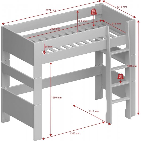 Voor kinderen hoge hoogslaper 90 x 200 cm - IJswit