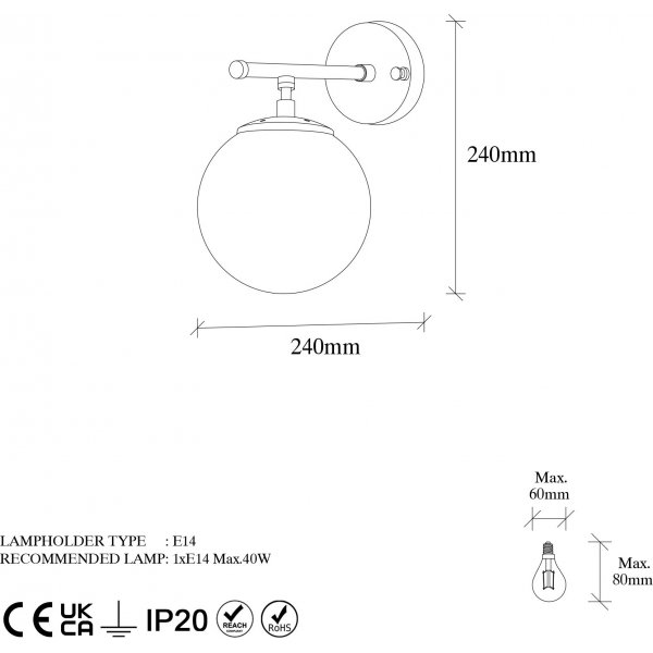 Rosy wandlamp 10715 - Zwart/wit