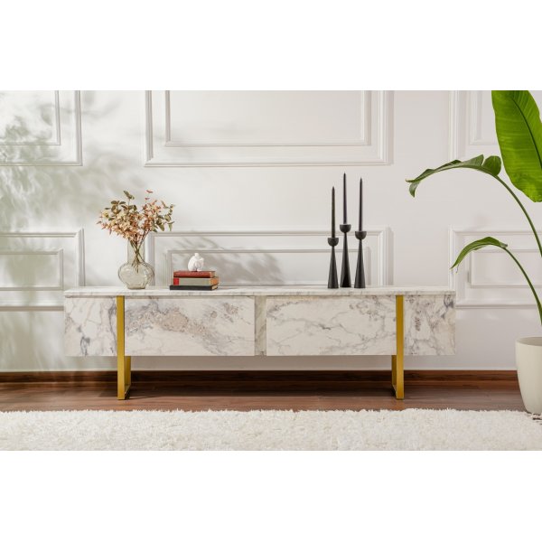 Meuble TV Serenity - Marbre blanc/or Meuble TV Serenity - Marbre blanc/or