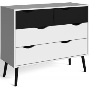 Commode Oslo avec 4 tiroirs - Blanc/noir