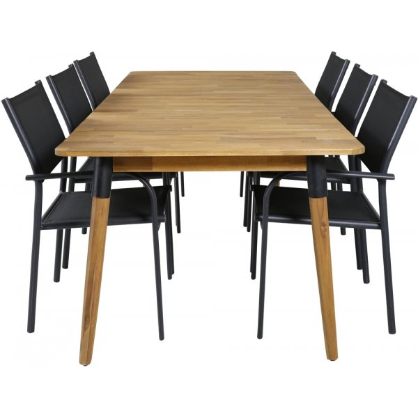 Julian utematgrupp med 6 st Santorini stolar - Svart/Natur