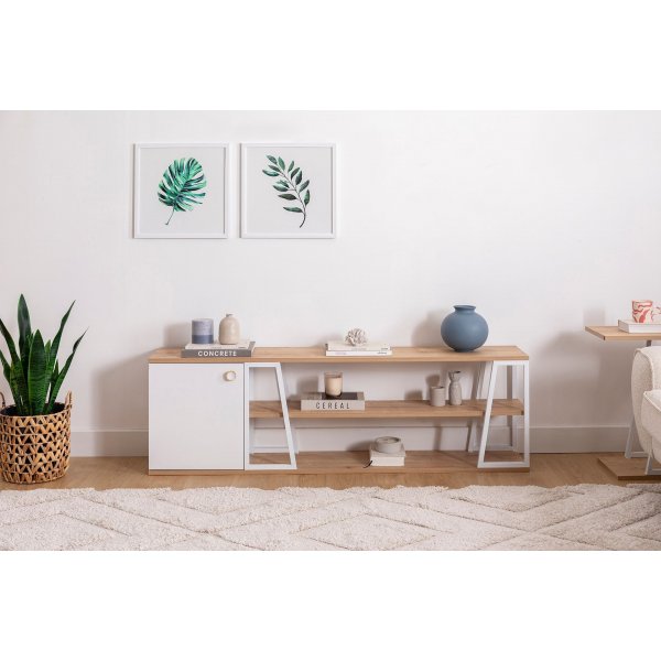 Meuble TV Lissa 160 cm - Chne saphir/blanc