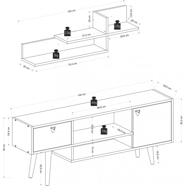 Banc TV Nida - Anthracite/noyer