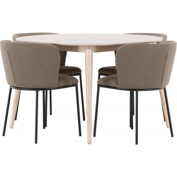 Matbord Flora med 4 st Edina stolar - Brun/svart/whitewash + 3.00 x Möbeltassar Matbord Flora med 4 st Edina stolar - Brun/svart/whitewash + 3.00 x Möbeltassar